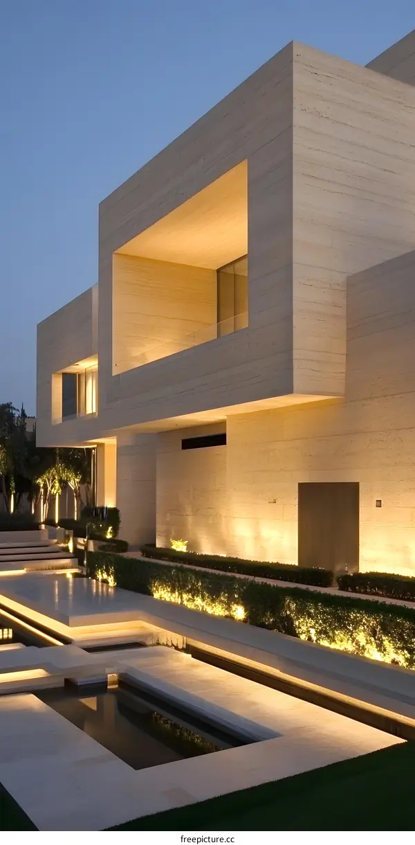 Modern Architecture Exterior With Minimalist Design And Water Features