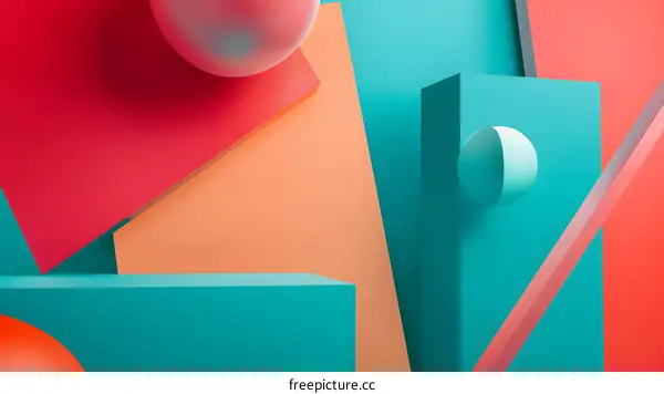 Abstract Background With Shapes In Teal Orange And Red Colors