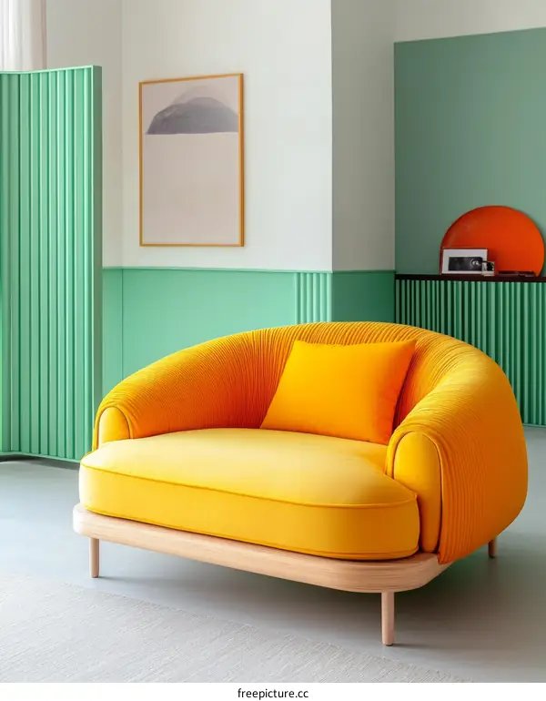 Modern Living Room Sofa with Yellow Upholstery