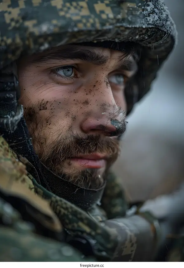 Portrait of a soldier in winter gear