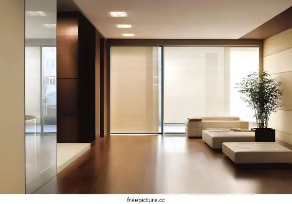 Modern Living Room Interior Design with Bamboo Plant and White Furniture