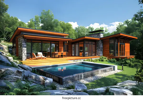 Modern House Exterior With Pool And Deck