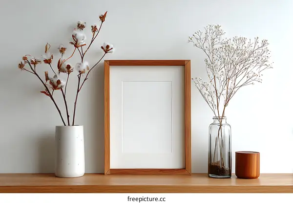 Wooden Frame with Dried Flowers and Vase