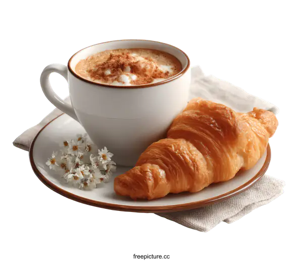 [Transparent Background PNG]Breakfast Coffee and Croissant Delight