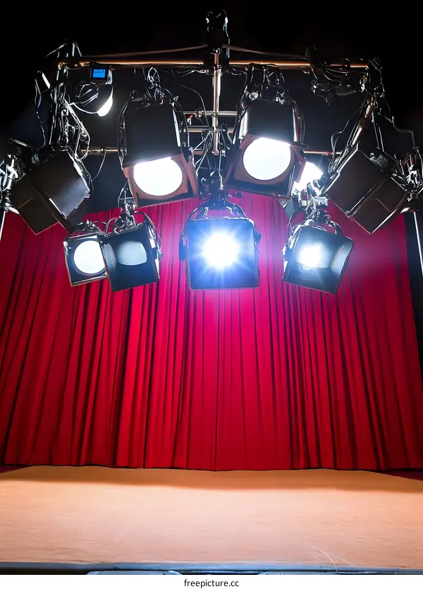Stage Lights with Red Curtain