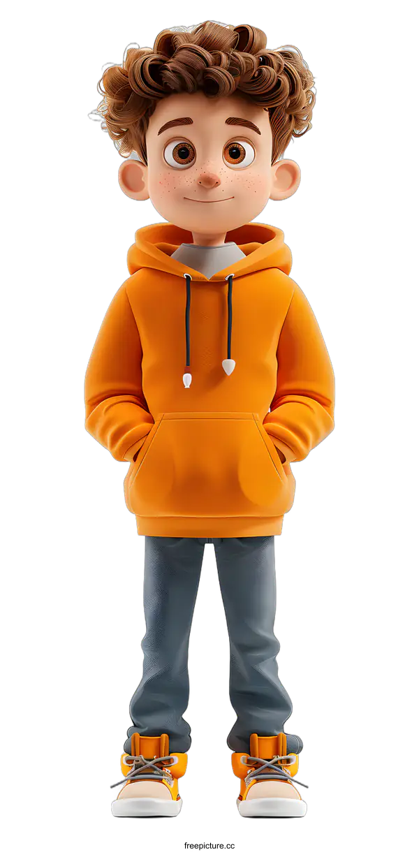 [Transparent Background PNG]3D Boy with Orange Hoodie
