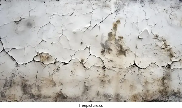 Cracked white concrete wall texture background