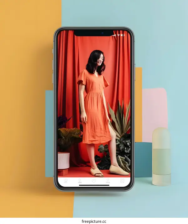 Woman Wearing Red Dress on a Smartphone Screen