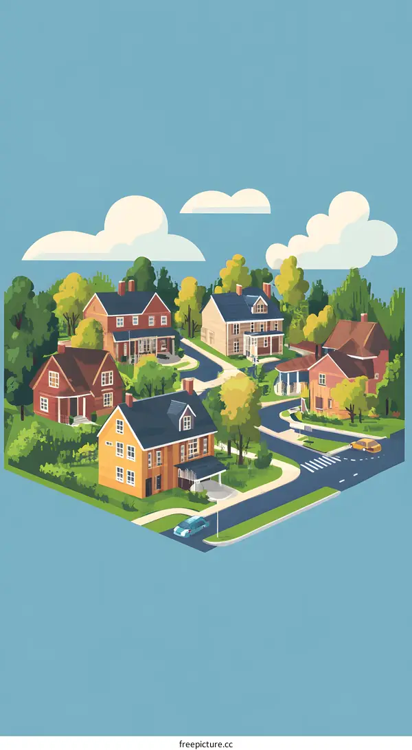 Isometric View Of A Small Town Neighborhood