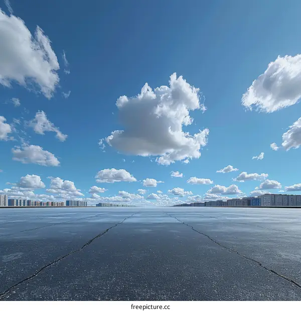 A Parking Lot with Blue Sky and White Clouds