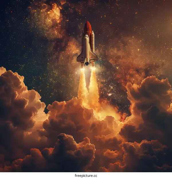 Space Shuttle Atlantis Blasts into Starry Night