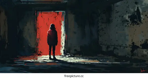 girl standing in front of a red door