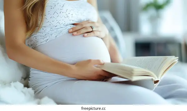 Pregnant Woman Reading a Book at Home