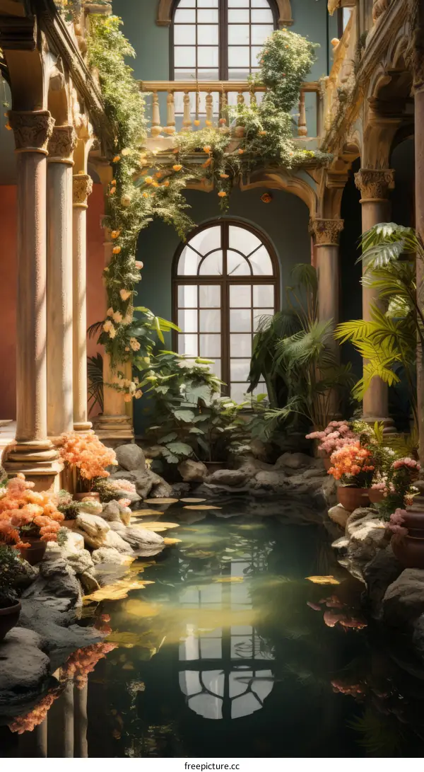 plants flowers water reflection architecture