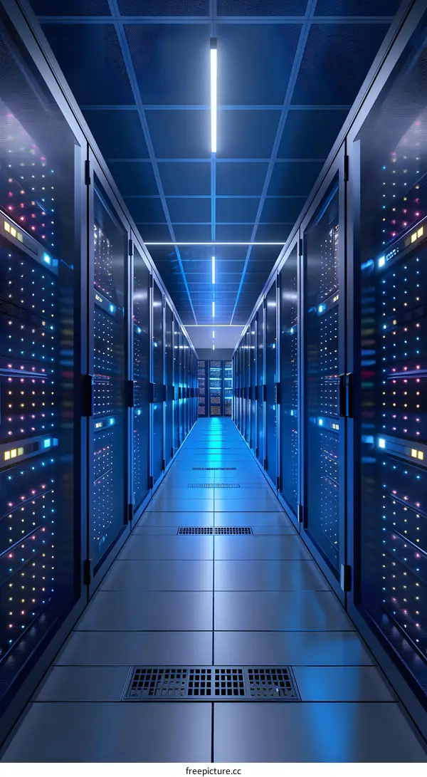 Server room with blue lights