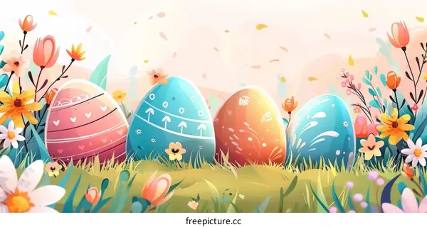 Easter eggs in spring flowers