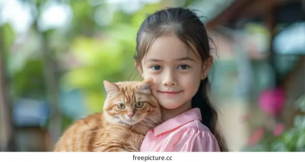 Little girl hugging a cat