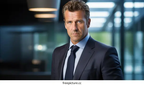 Portrait of a middle-aged businessman looking at the camera with a serious expression