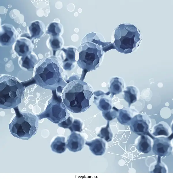 Blue translucent molecular structure on a white background