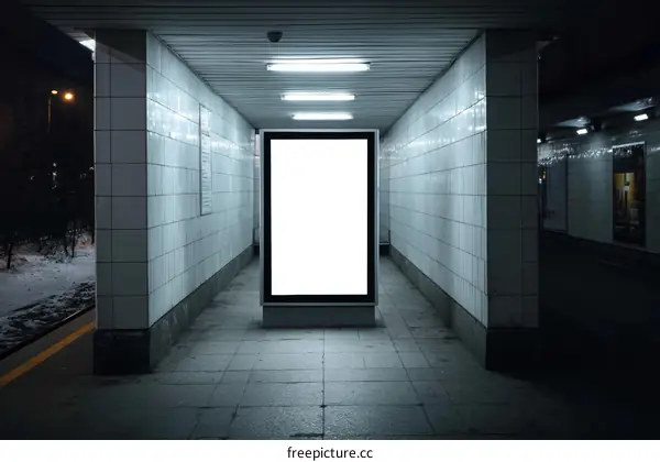 Empty Outdoor Billboard in an Underground Passageway