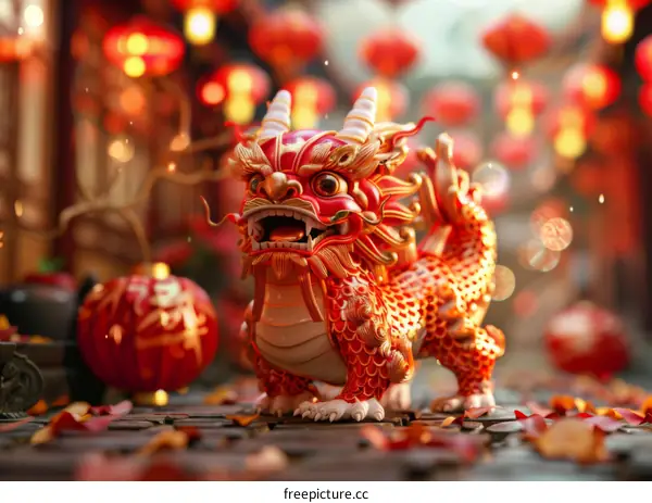 Golden Dragon Statue Performance at Chinese New Year Festival