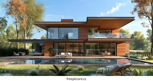 Modern House with Swimming Pool in Backyard