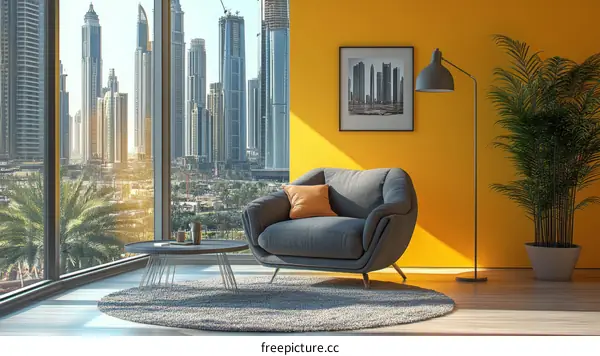 Modern City View Living Room Interior Design