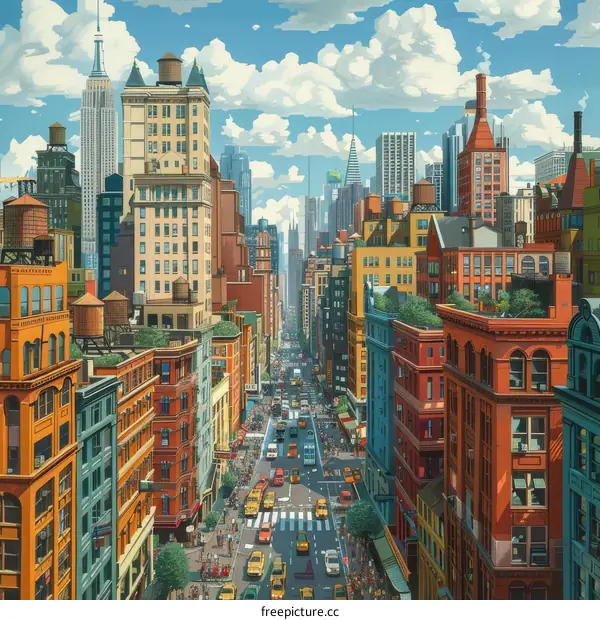 New York City Street Scene Illustration