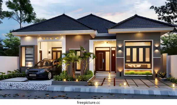 Modern House Exterior Design With Car
