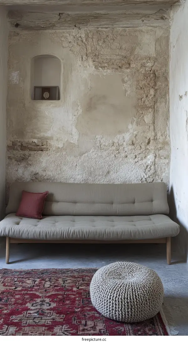 Rustic Interior with Vintage Sofa and Decorative Rug