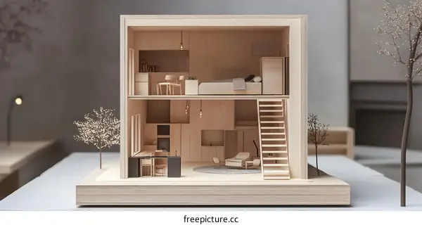 Wooden Model of a Modern Two Story House