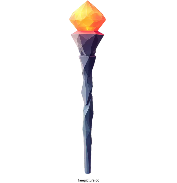 [Transparent Background PNG]Geometric Fantasy Staff with Burning Gem