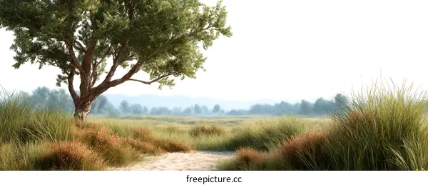 Tranquil Meadow Landscape with Solitary Tree