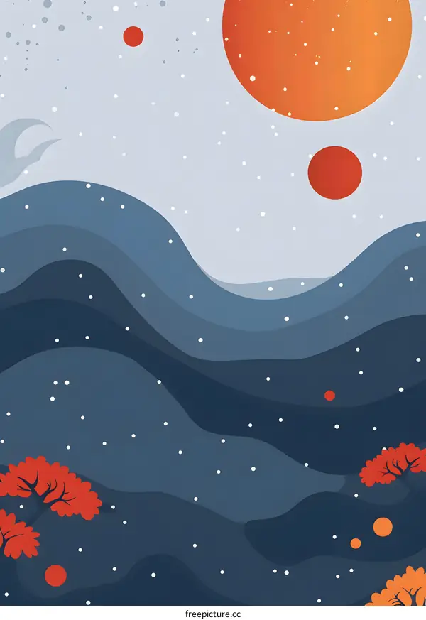 Abstract Mountain Landscape With Stars And Planets