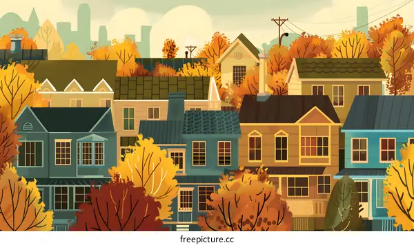 Autumn Landscape with Colorful Houses