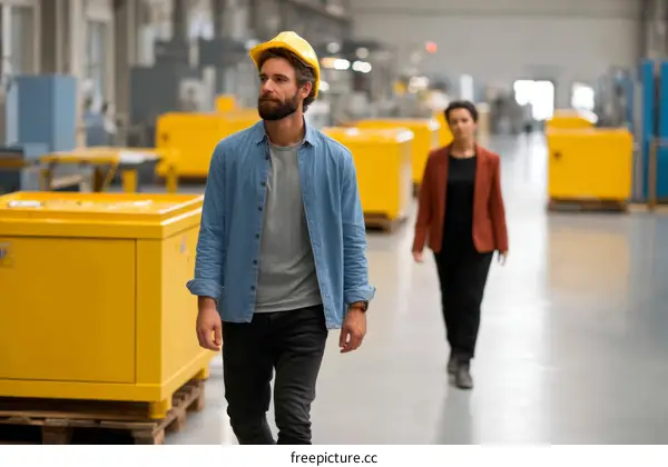 Factory Workers Walking in a Warehouse