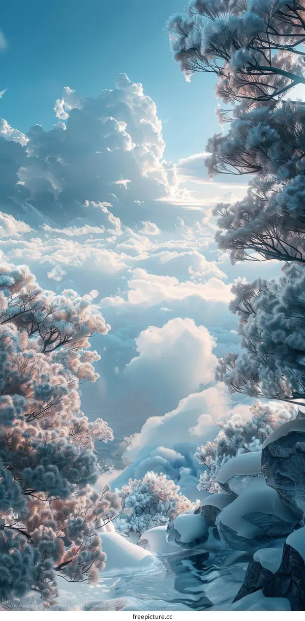 Winter Wonderland: Snow-Covered Trees and Mountains