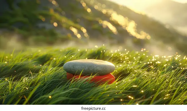 Morning Dew on a Mountain Meadow with Stones