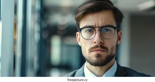Portrait of a young businessman looking at the camera with a serious expression