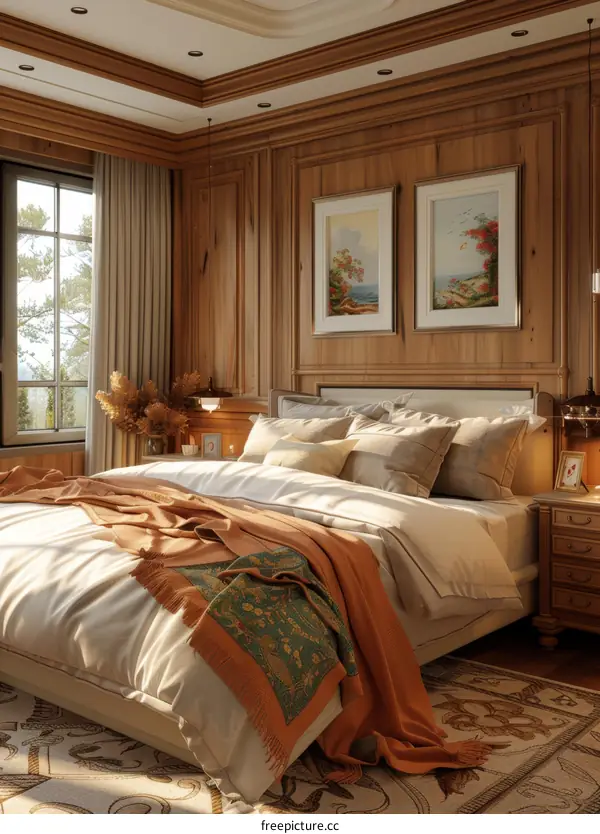 A cozy bedroom with oak decoration