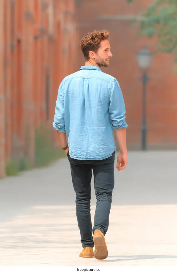 Man Walking on a City Path