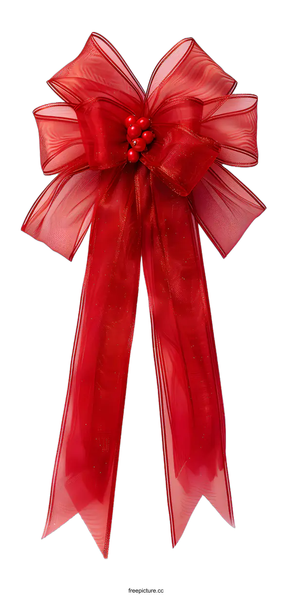 [Transparent Background PNG]Red Holiday Bow with Glitter