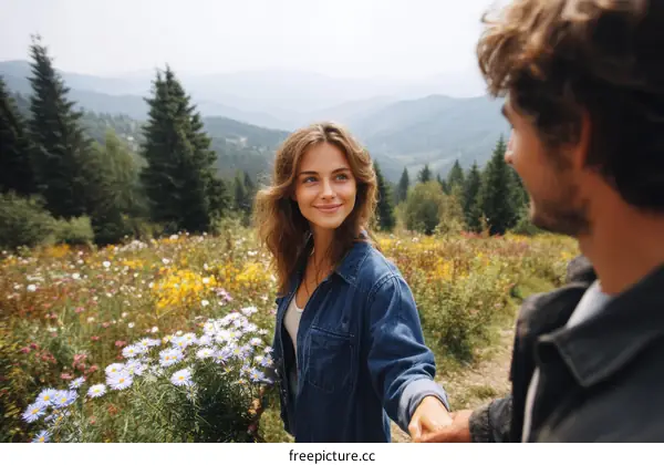 Couple Hiking in Mountain Meadow