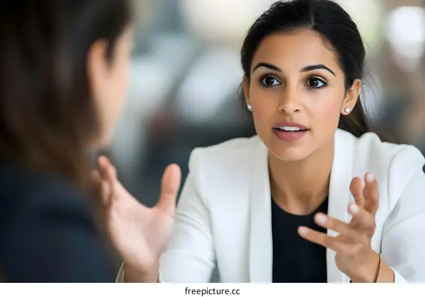 Young Indian Businesswoman Talking to Colleague