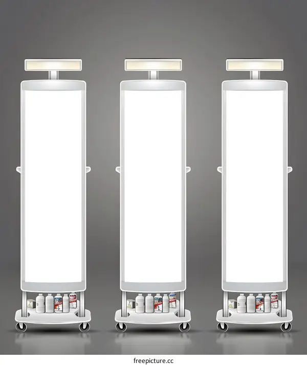 Blank White Sign with Light on Mobile Stand