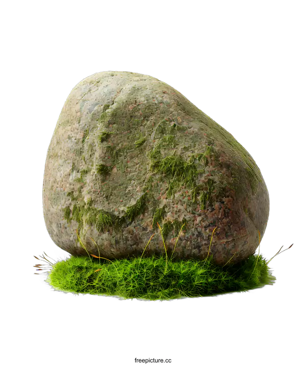 [Transparent Background PNG]Large Moss Covered Stone with Green Grass