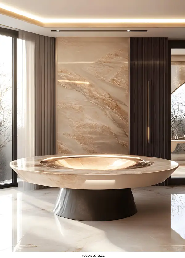 Modern Bathroom Design with Round Marble Sink and Minimalist Decor