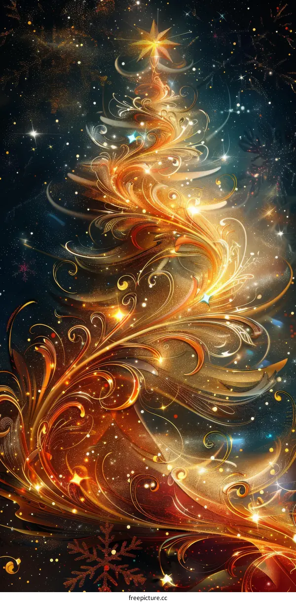 Golden Christmas Tree in the Galactic Night