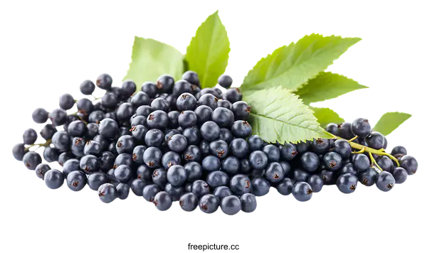 [Transparent Background PNG]Fresh Elderberries with Leaves on White Background