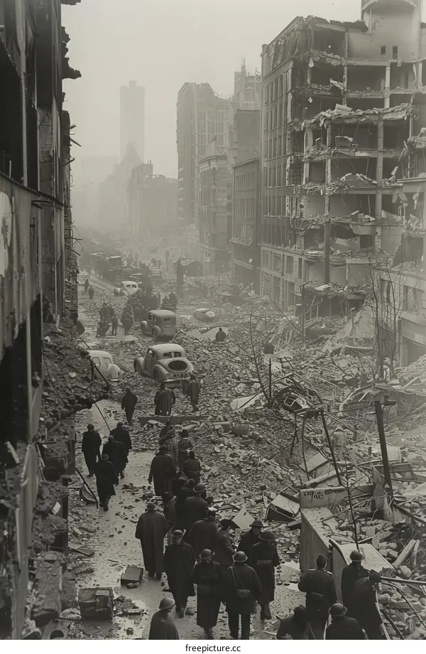 The aftermath of the German bombing of London in 1940
